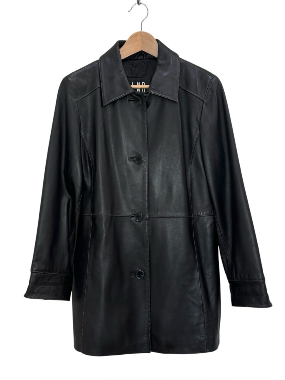LNR La Nouvelle Renaissance Black Genuine Leather Car Coat Jacket Blazer M